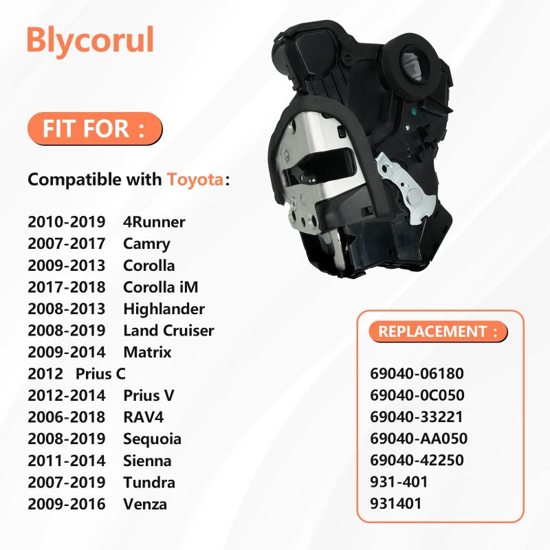 محرك تشغيل قفل الباب Blycorul متوافق مع Tundra، Camry، 4Runner، Rav4، Lexus RX350 RX450h، Scion tC xB xD | يستبدل #69040-0C050، 69040-06180، 931-401 | الجانب الأمامي الأيسر للسائق - Image 2